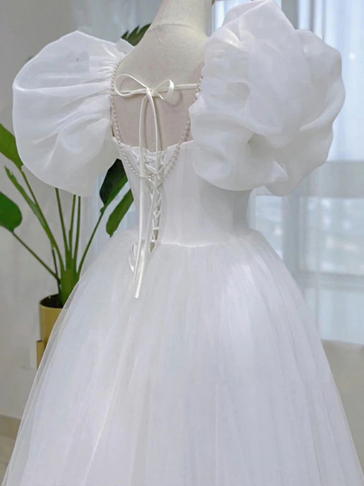 Evening Dresses: White Wedding Dress Women Fairy Princess Dress Female
