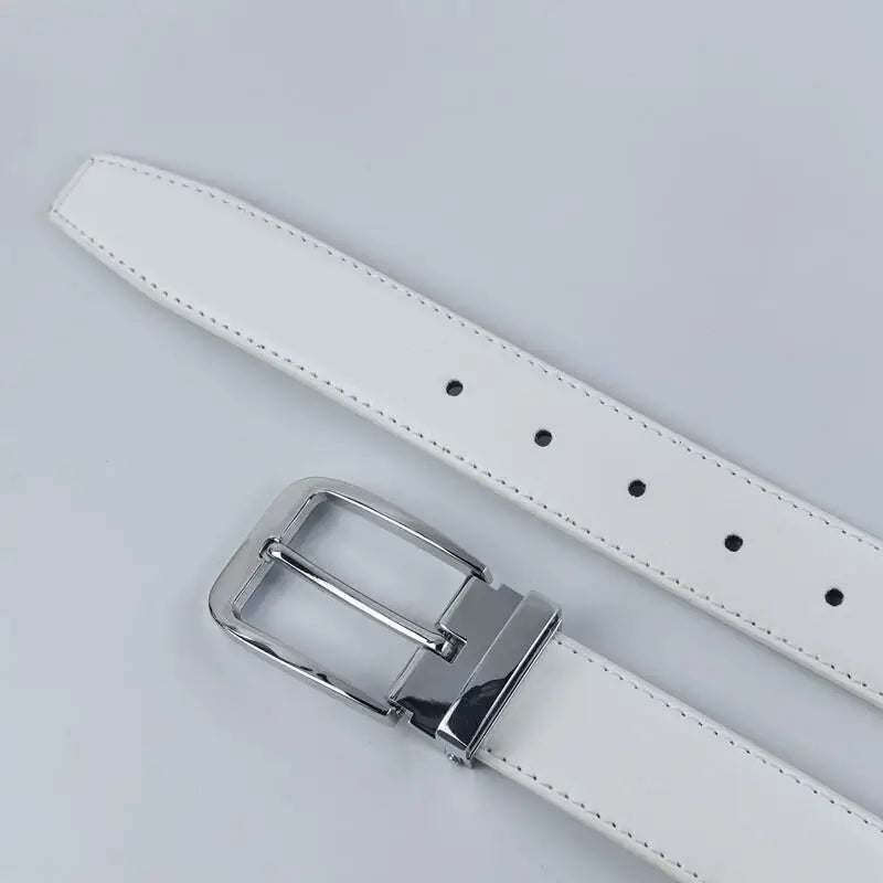 Korean version Golf white leather belt Pin buckle youth pants casual belt original belt for men and women