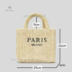 Women Fashion Striped Summer Beach Straw Knitting Shoulder Bag Hollow Out