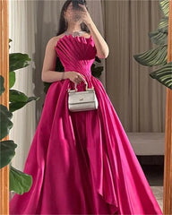 Homecoming Dresses: Rose Pink Silk Evening Dress Strapless A-line Prom Dress
