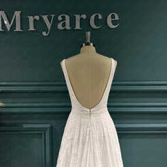 White Bridesmaid Dresses: Plunging Neck Open Back Lace Wedding Dress Bridal Gowns