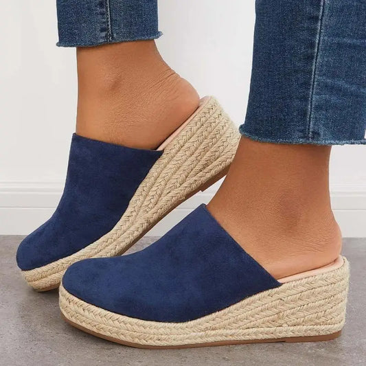 Ladies Mules Wedges Fashion Closed Toe Sandals Slip On Backless Heeled Shoes