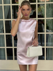 Evening Dresses: Mini Dress For Women Backless Bow Clothes Sleeveless