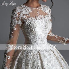 White Bridesmaid Dresses: Classic O-Neck Long Sleeve Ball Gown Wedding Dress