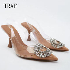 Womens Comfortable Heels: Transparent High Heels Women's Pumps Rhinestone