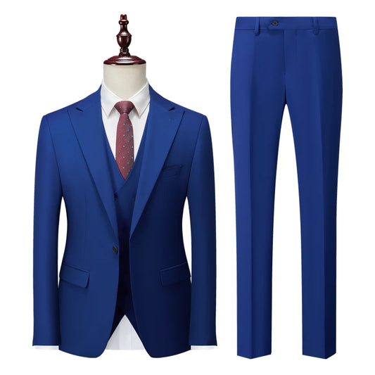 Tuxedo for Mens: Formal Solid Color Three-Piece Suit Set for Men: Jacket, Vest