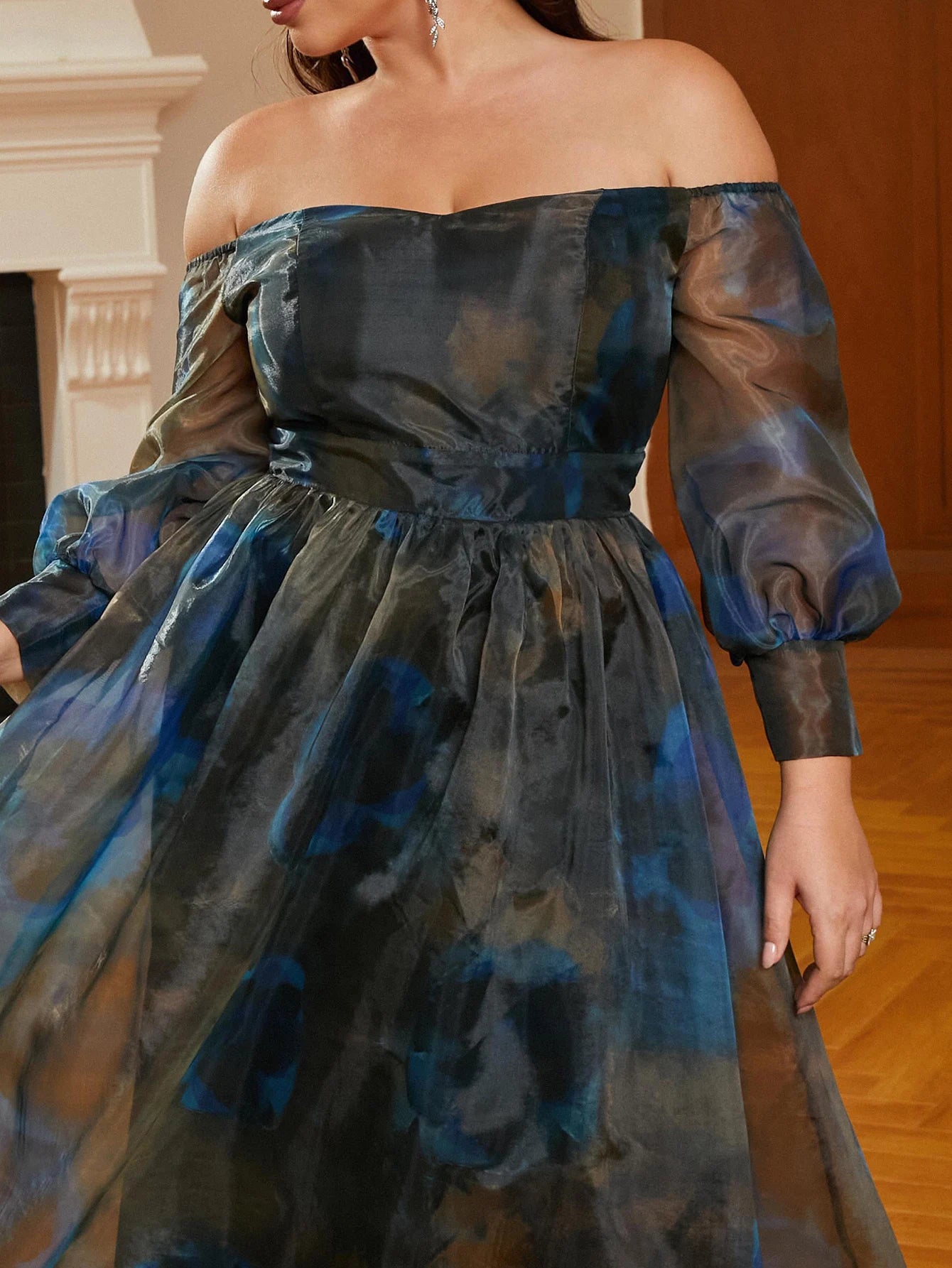 Missord Elegant Tie Dye Plus Size Evening Dresses Women Off Shoulder Long Sleeve