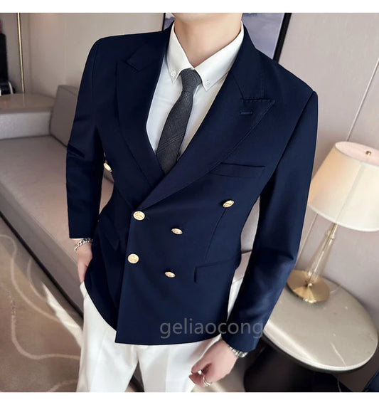 Tuxedo for Mens: Navy Blue/Black Smoking Jacket for Men Double Breasted Peak Lapel