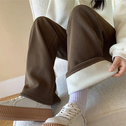 Keep Warm Thickened Corduroy Trousers Wide Leg Sweatpants Winter Straight Pants