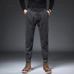 Autumn Winter Worsted Suit Pants Men Thick Business Classic Grey Khaki Woolen