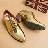 New 2024 Luxury Gold Men High Heel Leather Shoes Moccasins Designer Pointed