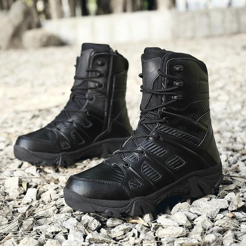 Men Tactical Military Boots Winter Leather Waterproof Desert Combat Army Work Shoes