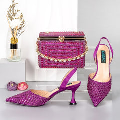 Matching Shoes and Bags: Women Shoe and Bag Set Decorated gold Shoes and Bag
