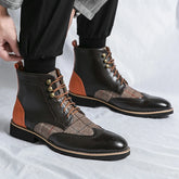 Luxury Men High-Top Leather Chelsea Boots Vintage Retro Patchwork Brogue Boots