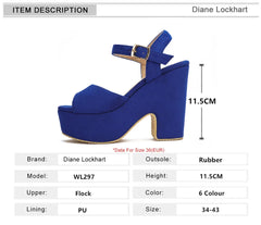 Woman Sandals High Heels Female Platform Ankle Strap Buckle Ladies Flock