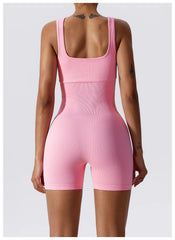 Women's Yoga Rompers One Piece Tummy Control Seamless Ribbed Jumpsuit Padded