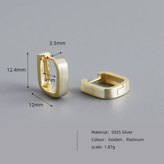WANTME 925 Sterling Silver Fashion Matte Square Ear Clasps for Women European Statemnet Gold Huggies Hoop Earring Jewelry Gift