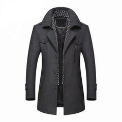 Winter Men Wool Coats Fashion Middle Long Scarf Collar Cotton-Padded Thick Warm