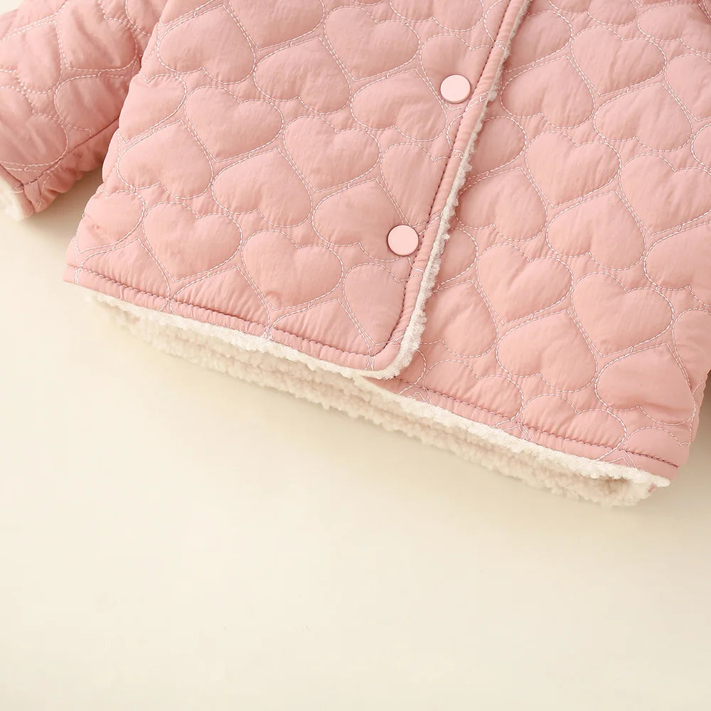 cotton jacket for girls, winter children's clothing cartoon furry rabbit ears, solid color round neck cotton jacket