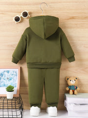 Baby boy long sleeved size 23 digital pattern fleece long sleeved hooded sweatshirt+long pants two-piece set suitable for casual