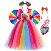 Girls Candy Dress Children Rainbow Lollipop Tulle Tutu Kids Holiday Stage