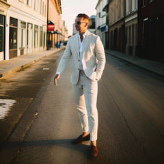 Beach Wedding Outfit Men: Linen Wedding Tuxedo Slim Fit Men Suit Notched Lapel