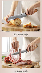 1-8pcs Kitchen Knife Set 73 Layers Custom Damascus Steel 15°±1 Per Side Steel Blade