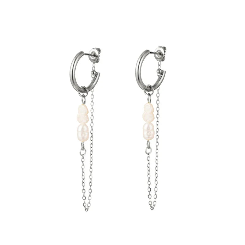 Aide 925 Sterling Silver Long Chain Tassel Baroque Irregular Pearl Dangle Earrings for Women C Shape Earrings Jewelry Pendientes