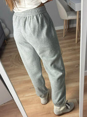 Sweatpants Women Winter Straight Leg Fleece Pants Elastic Waist Gray Velvet Trousers