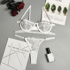 Lingerie Woman Lace Transparent Underwear Fairy Embroidery Brief Sets