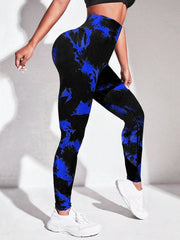 Tie Dyed Fragmented Flower Yoga Leggings High Waist Tight Fit Lifting Hip Fitness