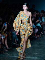 Formal attire Dresses: Floral Irregular Ruffle Dress One Shoulder Cut Out Ruffle