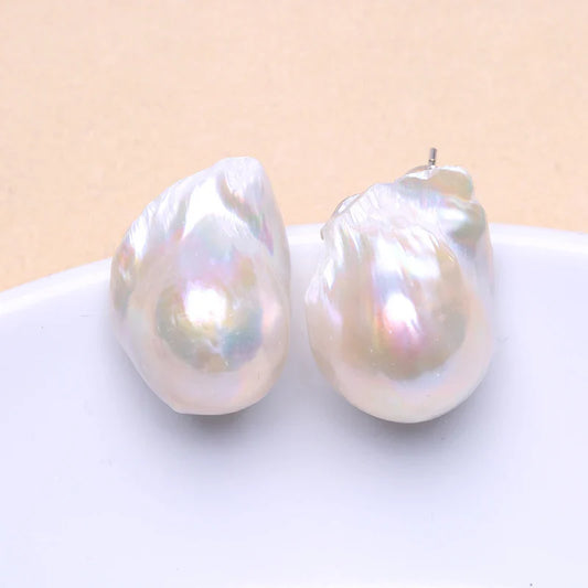 Natural Freshwater Pearl 925 Sterling Silver Large Baroque Pearl Stud Earrings 15-25mm INS Fine Jewelry Gifts for Women EA