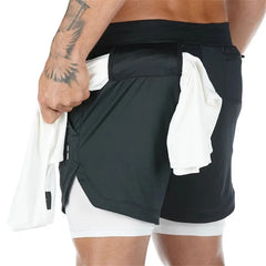 Running Shorts Men 2 In 1 Double-deck Quick Dry GYM Sport Shorts Fitness Jogging