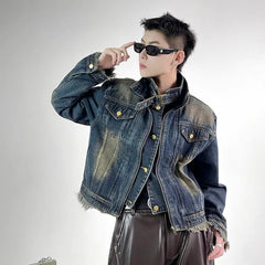 High Street Raw Edge Design Denim Jacket Man Woman Hip Hop Retro Wash Cargo Coats