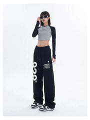 Sweatpants Women Korean Black Letter Print Wide Leg Pants Fashion Hip Hop