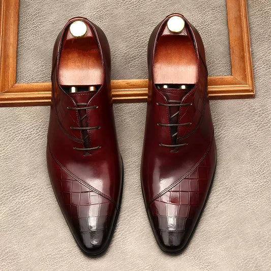 HKDQ Italian Mens Black Dress Shoes Wedding Genuine Leather Lace Up Mens Oxford