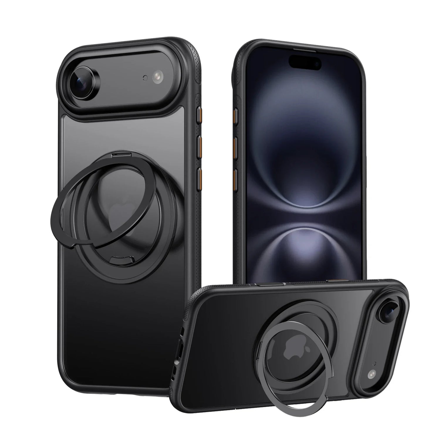 360° transparent Round ring Case for IPhone 12 13 14 15 16 Pro Max Fall prevention funda Cover sling Metal buttons 17 Air case