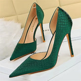 Women 7.5cm 10.5cm High Heels Elegant Pumps Lady Plus Size Silk Satin Green