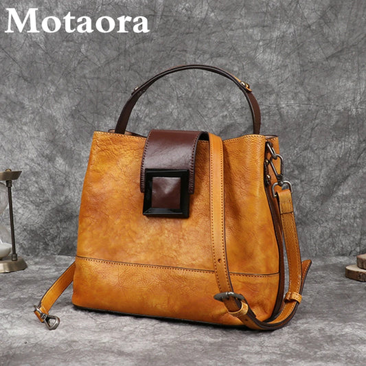 Women's Bag Retro Genuine Leather Shoulder Bags Handmade Women Bucket Bag