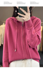 autumn and winter hooded cardigan women's knitted top loose sweater casual