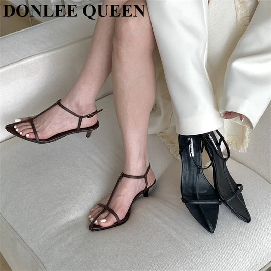 Shoes Women Sandals Thin Low Heels Sandals Pointed Toe Narrow