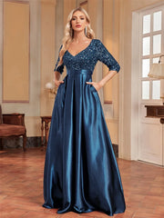Homecoming Dresses: Sequins Evening Dress Women Satin Prom Party Gown