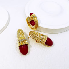 Italian Luxury Red Opal Pendant Jewelry Set For Women Wedding Jewellery Gift Daily