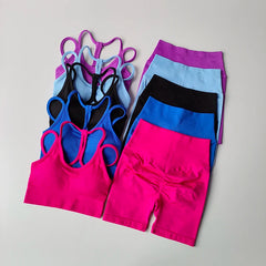 Women Yoga Set Gym Sportswear Sport Bra and Hight Waist Shorts Suit Fitness Workout