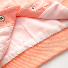 Embroidery Mandarin Collar Color Patchwork Cartoon Zipper Jacket For Baby Kids Girls