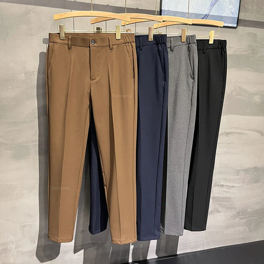 Men's Slim Suit Pants Fashion Draped Elastic Waist Business Office Formal Trousers