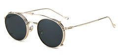 Sunglasses round frame men women metal sunglasses retro flip up eyeglasses