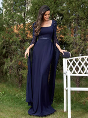 Homecoming Dresses: Chiffon Long Sleeves Navy Evening Dress Cocktail Dress Gown