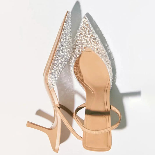 Heels Pointed Toe Slingbacks Pumps For Women Elegant Office Ladies Women